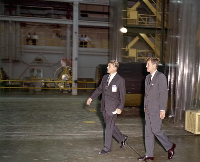 NASA image: President John Fl Kennedy tours Marshall Space Flight Center facilities.