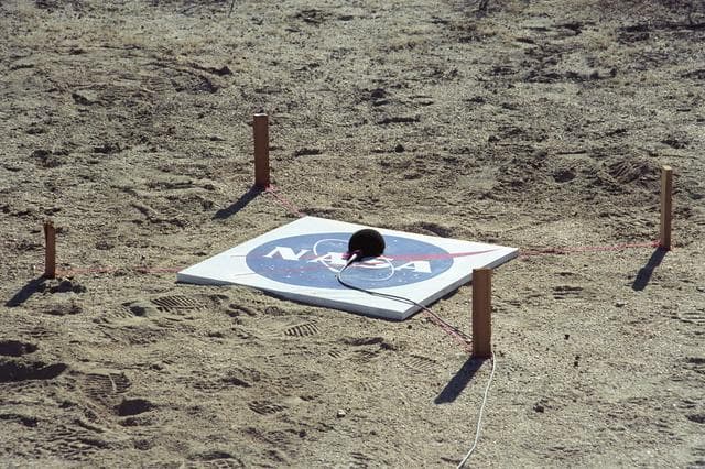NASA image: One of many microphones arrayed under the path of the F-5E SSBE aircraft to record sonic booms