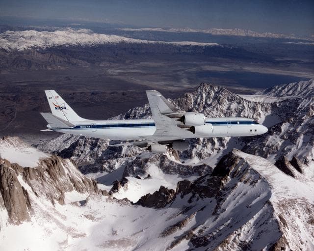 NASA image: DC-8 Airborne Laboratory in flight over Mt. Whitney