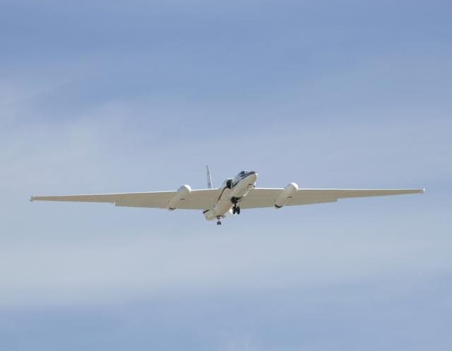 NASA image: One of NASA's two ER-2 Earth resources aircraft shows off its lines during a flyover at the Edwards Air Force Base open house Oct. 28-29, 2006.