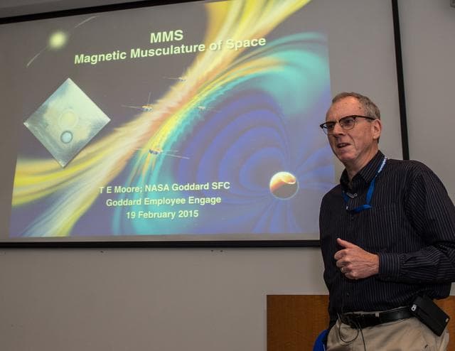 NASA image:  Dr. Tom Moore  discusses the MMS mission objectives, Engage ser