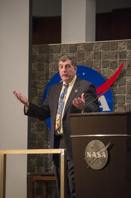 NASA image: Kirk Shireman addresses station hardware and science teams