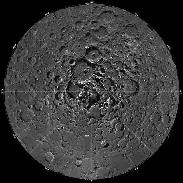 NASA image: North Pole Region of the Moon as Seen by Clementine