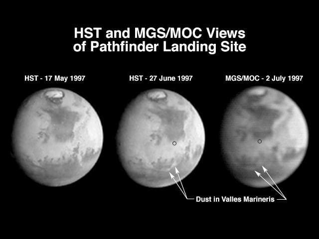 NASA image: Hubble and Mars Global Surveyor Views of Dust Storm on Mars