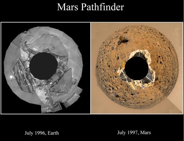 NASA image: Pathfinder Landers - In Test and On Mars