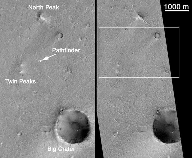 NASA image: MOC Highest Resolution View of Mars Pathfinder Landing Site