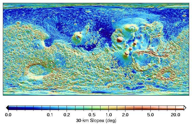 NASA image: MOLA Global Map of Surface Gradients on Mars