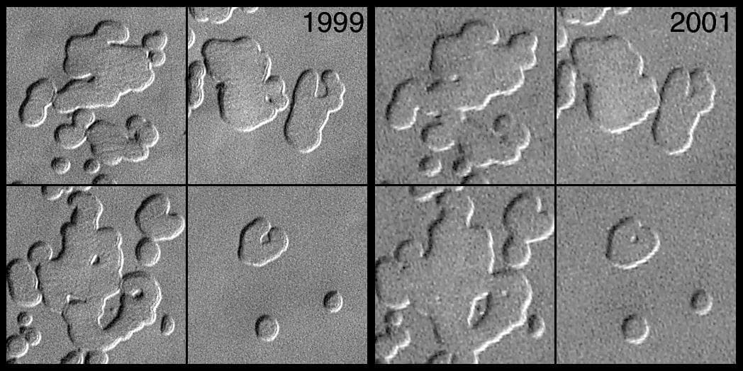 NASA image: MOC Observes Changes in the South Polar Cap: Evidence for Recent Climate Change on Mars