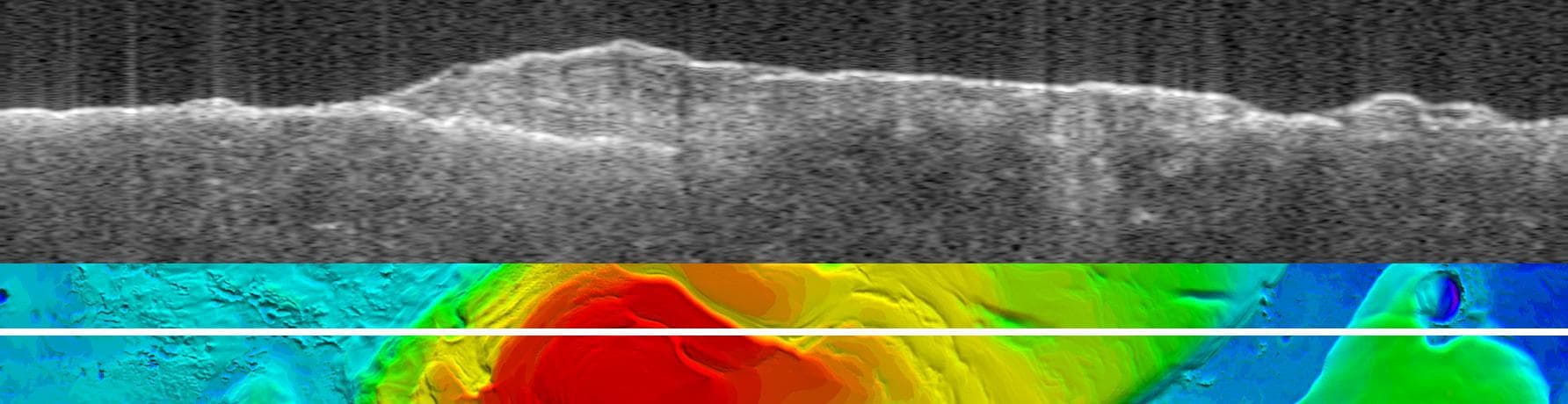NASA image: Bright Lower Echo in Radargram of South Polar Layered Deposits