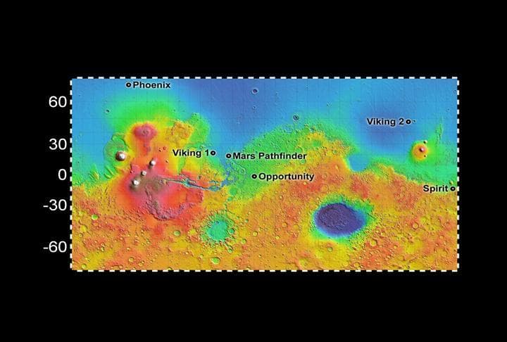 NASA image: Six Landing Sites on Mars