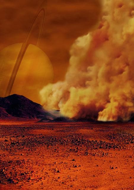 NASA image: Dust Storms Raised by Strong Winds on Titan (Artist's Concept)