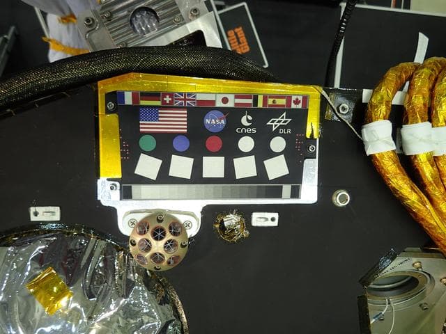 NASA image: InSight Camera Calibration Target, Laser Retroreflector, and Microchip