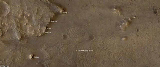 NASA image: Jezero Crater's Kodiak and Scarps