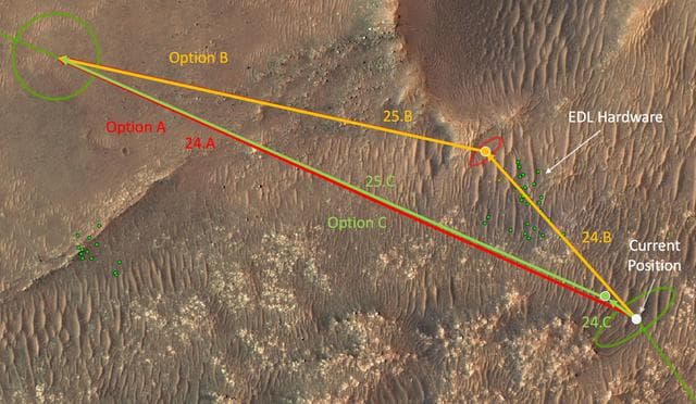 NASA image: Mars Helicopter Route Options out of Séítah