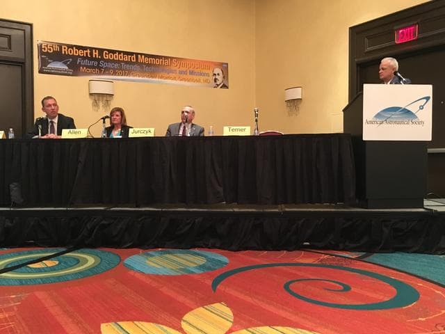 NASA image: NASA Chief Technologist Douglas Terrier Moderates Panel Discussion During the AAS 55th Robert H. Goddard Memorial Symposium